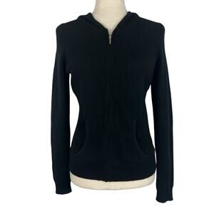 Charter Club Cashmere Sweater Luxury Women Small Black Hooded Full Zip Cardigan